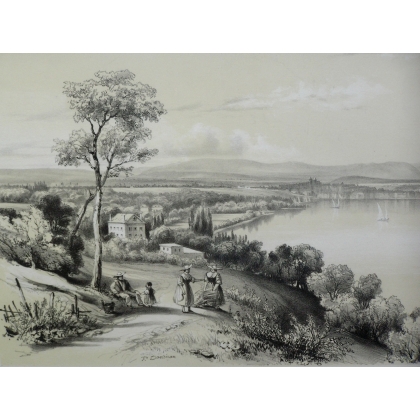 Gravure "Genève" de DANDIRAN  sur Moinat SA  - Antiquités décoration -  Gravures, Lithos