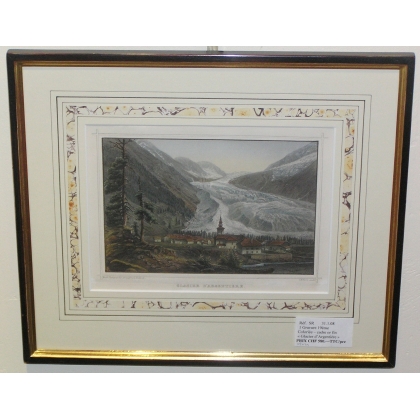 Gravure colorièe "Glacier d'Argentière"  sur Moinat SA  - Antiquités décoration -  Gravures, Lithos