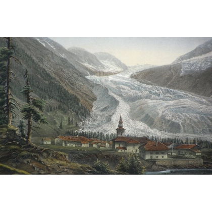 Gravure colorièe "Glacier d'Argentière"  sur Moinat SA  - Antiquités décoration -  Gravures, Lithos