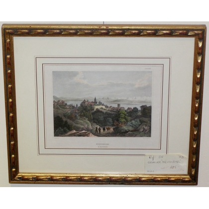 Gravure "Neuchâtel" de REISS  sur Moinat SA  - Antiquités décoration -  Gravures, Lithos