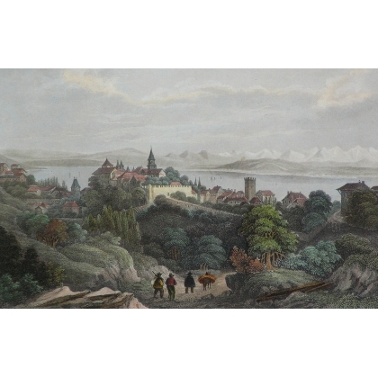 Gravure "Neuchâtel" de REISS  sur Moinat SA  - Antiquités décoration -  Gravures, Lithos
