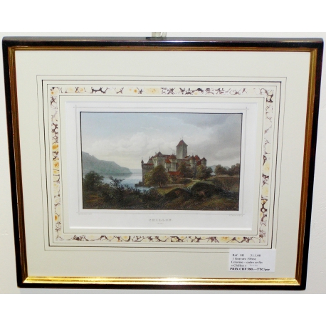 Gravure colorièe "Chillon" de Koehler  sur Moinat SA  - Antiquités décoration -  Gravures, Lithos