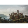 Gravure colorièe "Chillon" de Koehler  sur Moinat SA  - Antiquités décoration -  Gravures, Lithos
