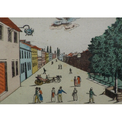 Stich der Grand Rue in Rolle, von Moinat SA – Antiquitäten und Dekoration – Stiche, Lithografien