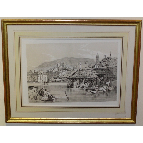 Engraving entitled ‘Geneva’, in a gilded frame by Moinat SA – Antiques and decorative items – Engravings, lithographs