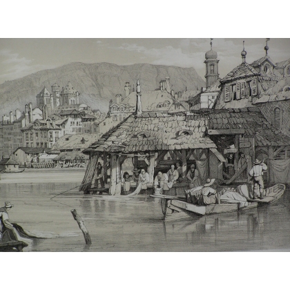 Engraving entitled ‘Geneva’, in a gilded frame by Moinat SA – Antiques and decorative items – Engravings, lithographs