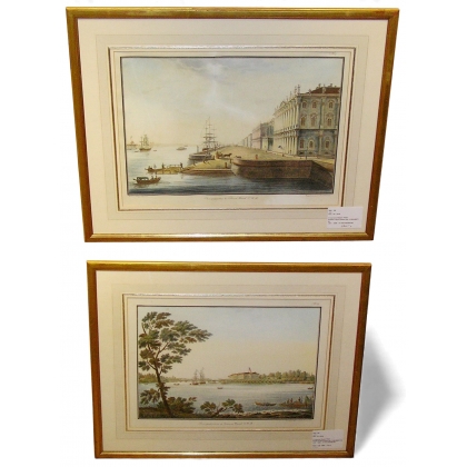 Pair of Russian engravings, painted on Moinat SA – Antiques and decorative items – Engravings, lithographs