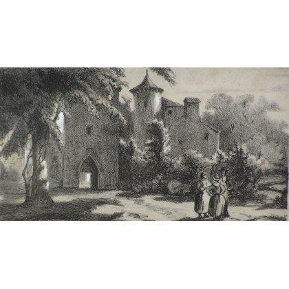 Lithografie „Château de Aleman“ von Moinat SA – Antiquitäten und Dekorationsgegenstände – Stiche, Lithografien