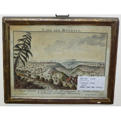 Engraving ‘Lage von Buckten’ by BÜCHEL, on Moinat SA – Antiques and decorative items – Engravings, lithographs
