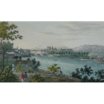 Stich „Genf, Blick von St. Jean“ von Moinat SA – Antiquitäten und Dekorationsgegenstände – Stiche, Lithografien