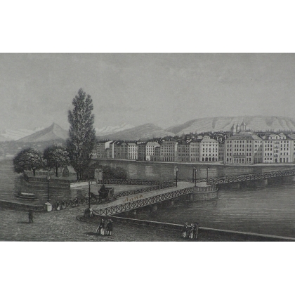 Gravure "Genève"de LOCHER  sur Moinat SA  - Antiquités décoration -  Gravures, Lithos