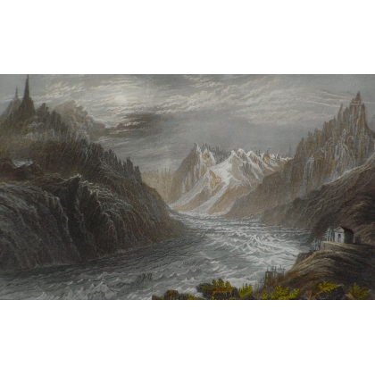 Engraving ‘Mer de Glace, Chamonix’ by Moinat SA – Antiques and decorative items – Engravings, lithographs
