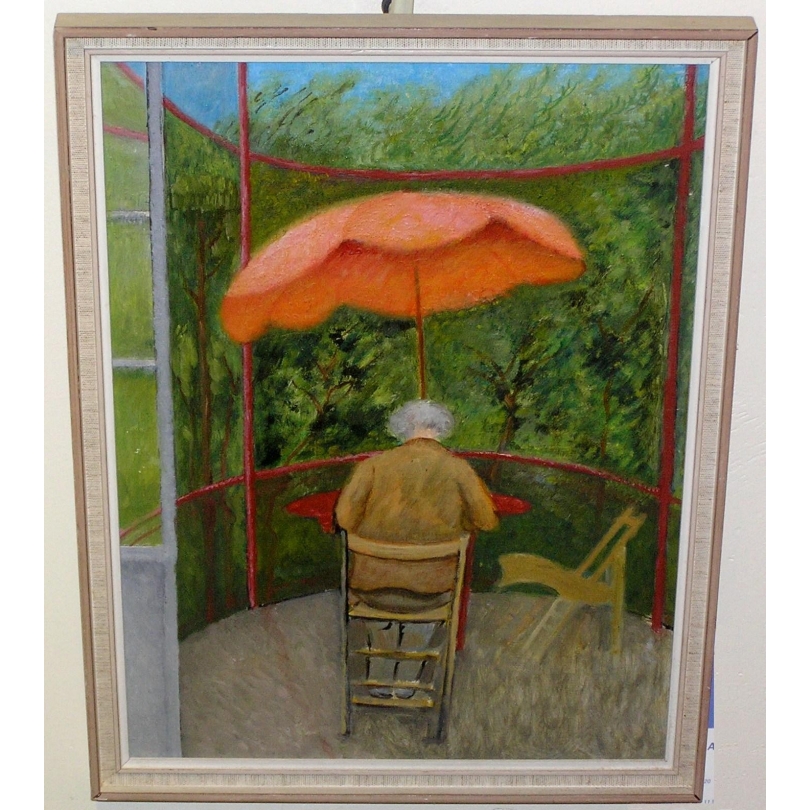Tableau "Lecture dans la véranda" signé F. LEVASTI