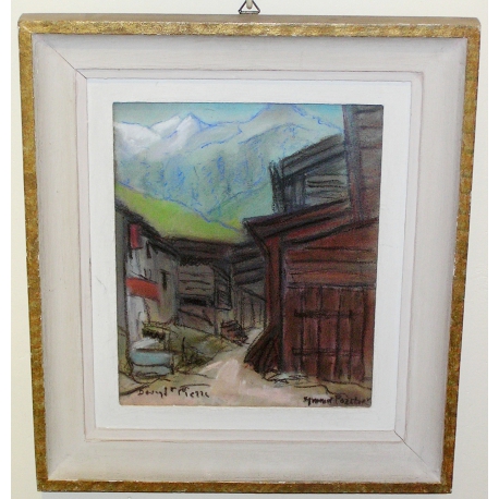 Pastellbild „Bourg de St. Pierre“, signiert auf „Moinat SA“ – Antiquitäten und Dekoration
