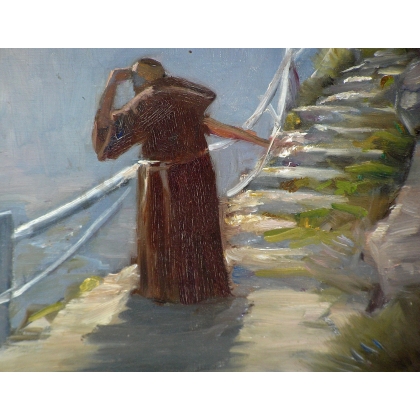 Huile sur toile \"Moine Valaisan\", non signée