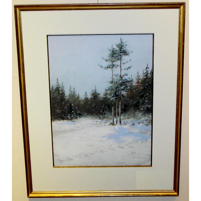 Aquarelle Paysage de neige signé en