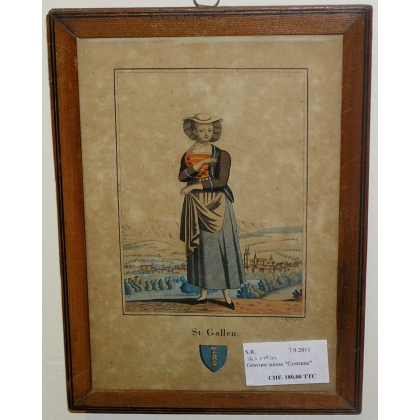 Gravure suisse "Costume de Saint-Gall"  sur Moinat SA  - Antiquités décoration -  Gravures, Lithos