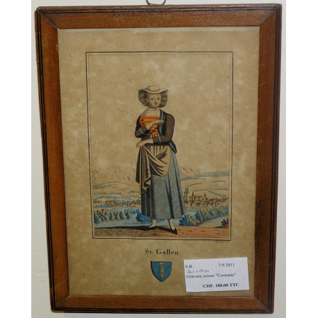 Gravure suisse "Costume de Saint-Gall"  sur Moinat SA  - Antiquités décoration -  Gravures, Lithos