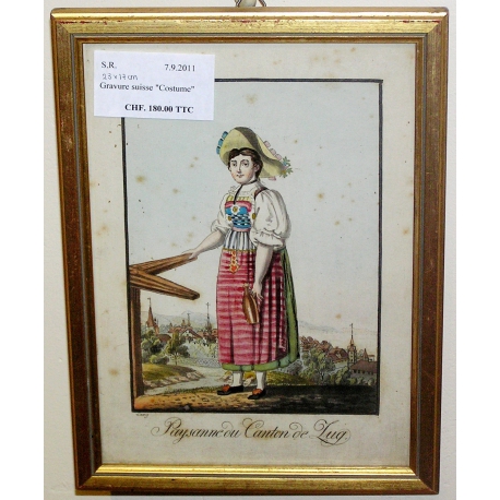 Gravure suisse "Paysanne du canton de  sur Moinat SA  - Antiquités décoration -  Gravures, Lithos