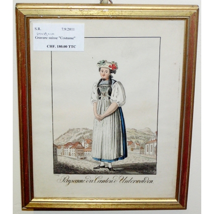 Gravure "Paysanne du canton  sur Moinat SA  - Antiquités décoration -  Gravures, Lithos