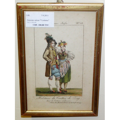 Gravure "Habitants du canton de Zug  sur Moinat SA  - Antiquités décoration -  Gravures, Lithos