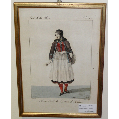 Gravure "Jeune fille du canton de  sur Moinat SA  - Antiquités décoration -  Gravures, Lithos
