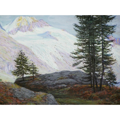 Aquarelle "Paysage glacier du Rhône"  sur Moinat SA  - Antiquités décoration -  Gouaches, Aquarelles, Pastels