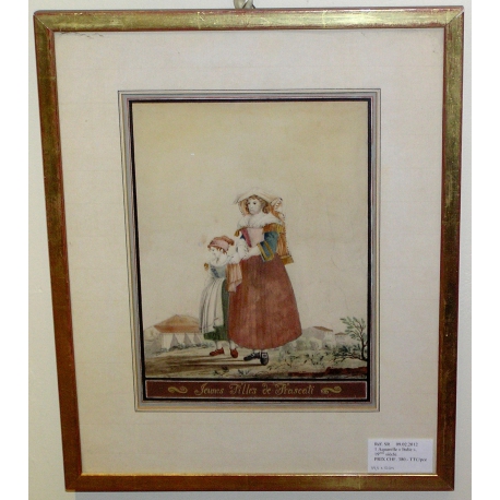 Aquarelle "Jeunes filles de Frascati",  sur Moinat SA  - Antiquités décoration -  Gouaches, Aquarelles, Pastels