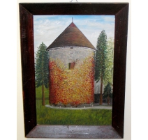 Huile sur carton "Tour du Château de