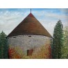 Huile sur carton \"Tour du Château de Rolle\"