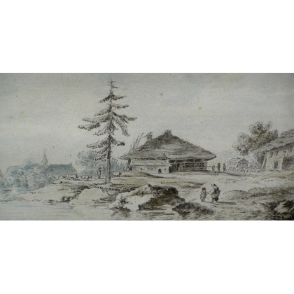 Dessin à l'encre de Chine, aquarellé  sur Moinat SA  - Antiquités décoration -  Gouaches, Aquarelles, Pastels
