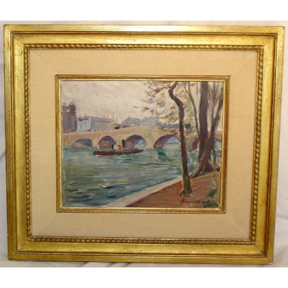Huile sur panneau \"Vue de Paris\", signé
