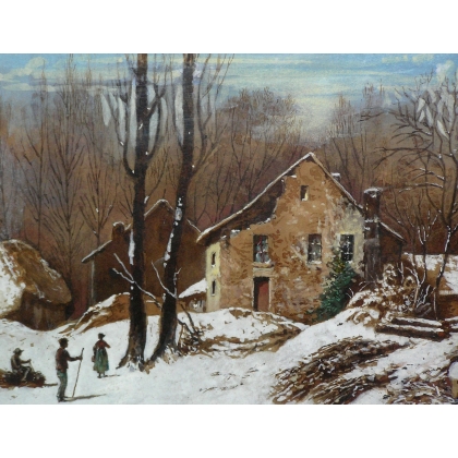 Gouache "Paysage neige", non signée  sur Moinat SA  - Antiquités décoration -  Gouaches, Aquarelles, Pastels