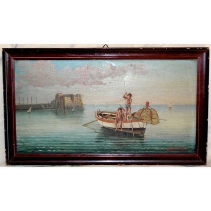 Huile sur bois \"Vue de mer\", signé V ATTANASI