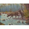 Paintings | Oil on cardboard, ‘Stag and Doe’, signed Moinat SA  – Antiques and home décor