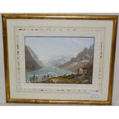 Coloured engraving ‘View of the Mer de Glace at Moinat SA’ – Antiques and home décor – Engravings, lithographs