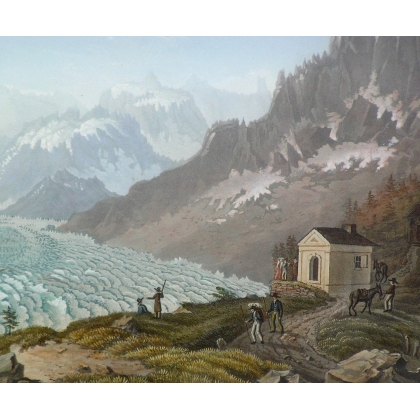 Coloured engraving ‘View of the Mer de Glace at Moinat SA’ – Antiques and home décor – Engravings, lithographs
