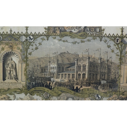 Gravure "Fête Cantonale de Zurich-  sur Moinat SA  - Antiquités décoration -  Gravures, Lithos