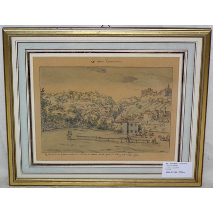 Gravure "La Vieux Lausanne", La place  sur Moinat SA  - Antiquités décoration -  Gravures, Lithos
