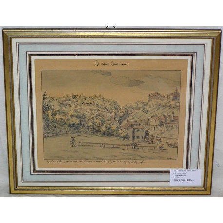 Gravure "La Vieux Lausanne", La place  sur Moinat SA  - Antiquités décoration -  Gravures, Lithos