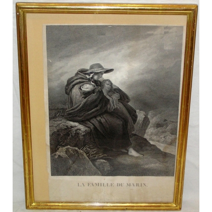 Gravure "La famille du Marin" de A  sur Moinat SA  - Antiquités décoration -  Gravures, Lithos