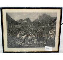 Gravure noir et blanc Fête du jet des