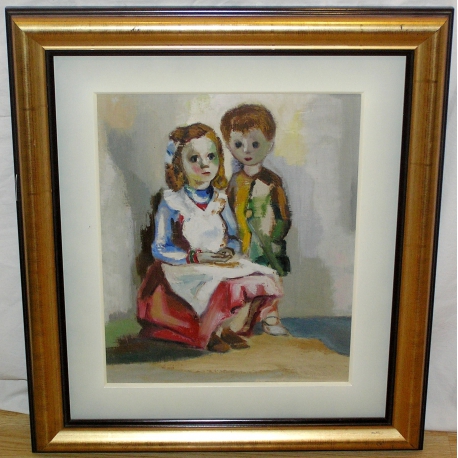 Paintings | Oil on panel, ‘2 Children’, signed Moinat SA  – Antiques and home décor