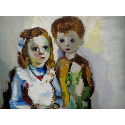 Paintings | Oil on panel, ‘2 Children’, signed Moinat SA  – Antiques and home décor