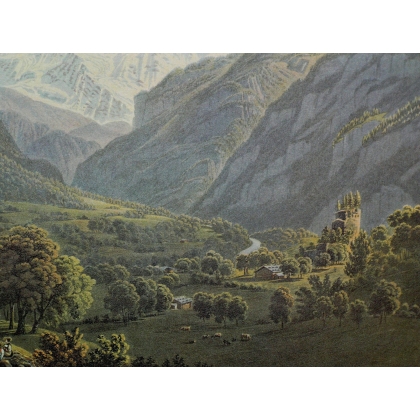 Stich „Ansicht des Schlosses Unspunnen“ von  auf Moinat SA  – Antiquitäten und Dekoration –  Stiche, Lithografien