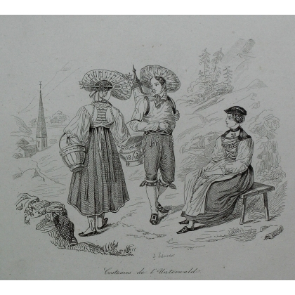 Gravure "Costumes de l'Unterwald et  sur Moinat SA  - Antiquités décoration -  Gravures, Lithos