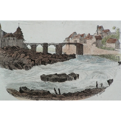 Gravure "Chûte du Rhin à Lauffenbourg"  sur Moinat SA  - Antiquités décoration -  Gravures, Lithos