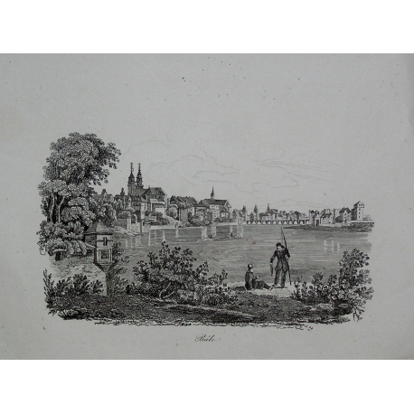 Gravure "Bâle"  sur Moinat SA  - Antiquités décoration -  Gravures, Lithos