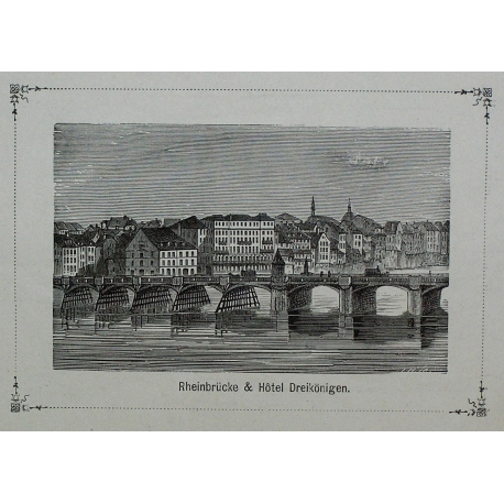 Gravure "Rheinbrücke & Hôtel  sur Moinat SA  - Antiquités décoration -  Gravures, Lithos