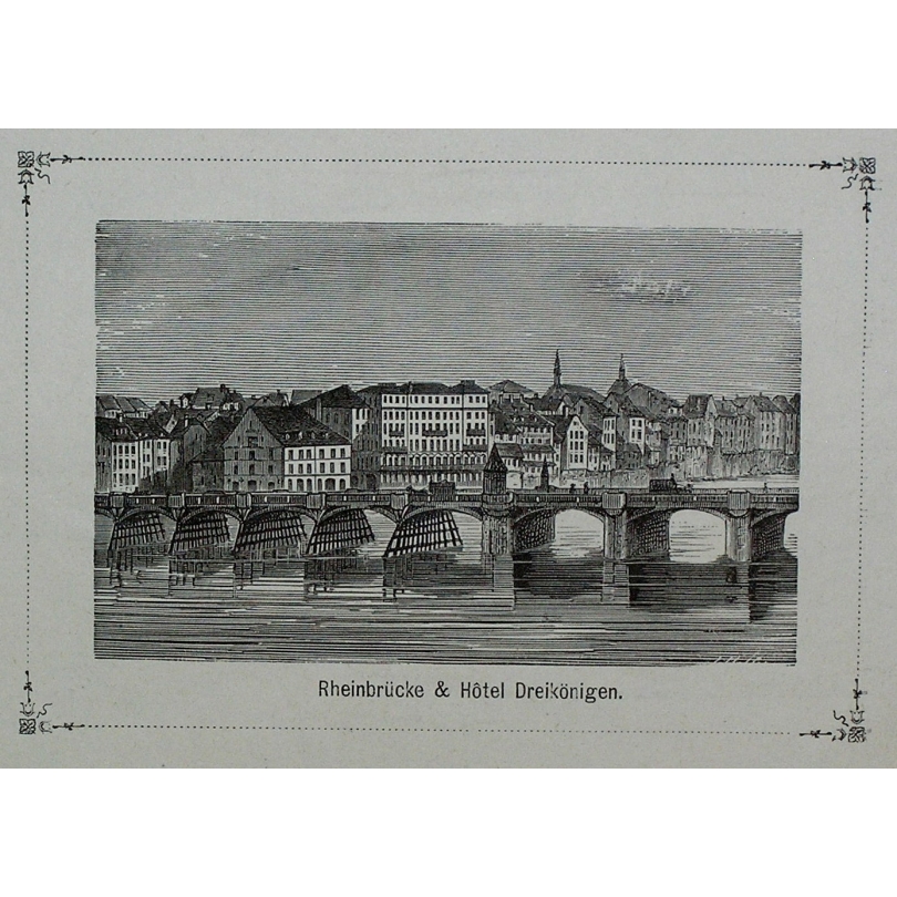 Gravure Rheinbrücke & Hôtel